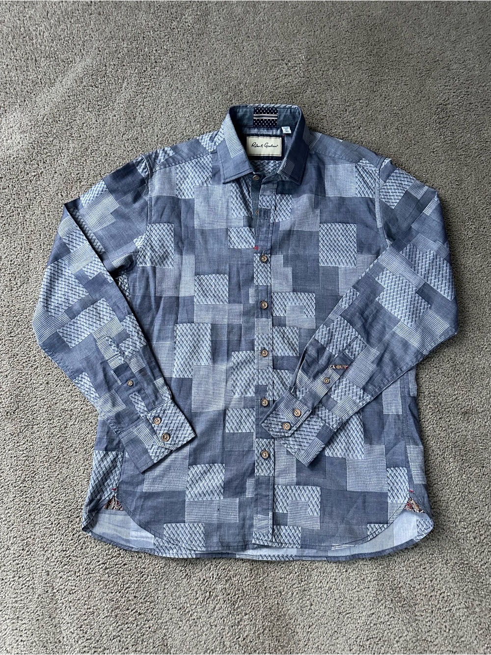 Robert Graham Slate Blue Patchwork Button Front Shirt M